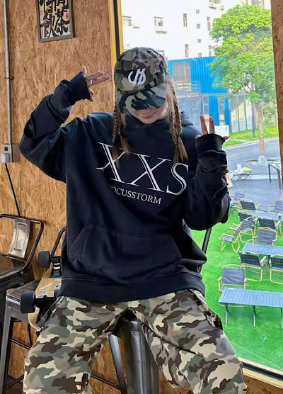 【JEM】Middle sleeve distressed mode graphic hoodie  JE0035