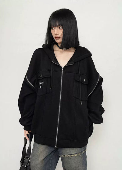 【ZERO STORE】Silhouette full zip gimmick double pocket hoodie  ZS0012