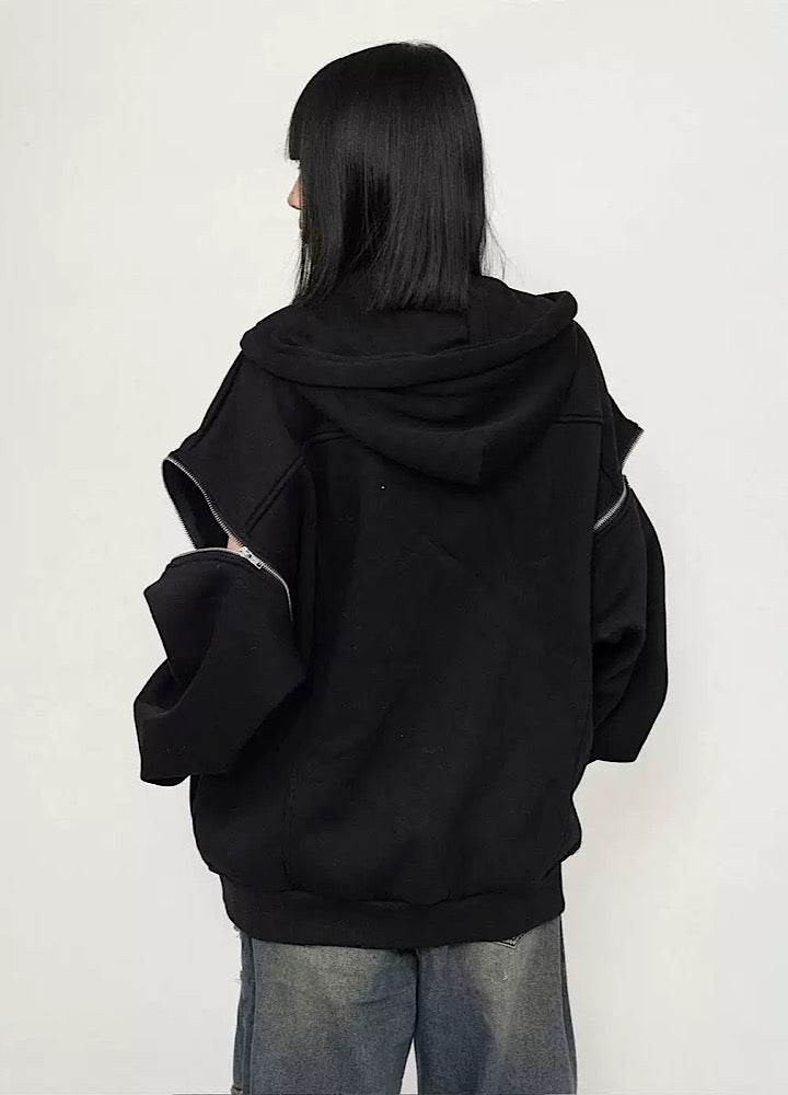 [ZERO STORE] Silhouette full zip gimmick double pocket hoodie ZS0012 