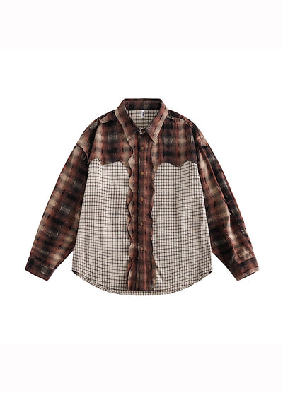 [ZERO STORE] Great gimmick old clothes style overcheck design shirt ZS0013 