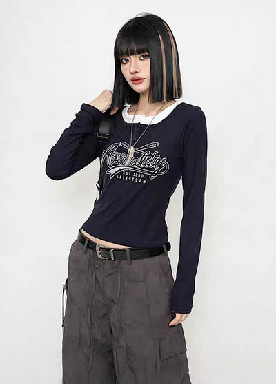 [ZERO STORE] Tight bicolor design silhouette long sleeve T-shirt ZS0015 