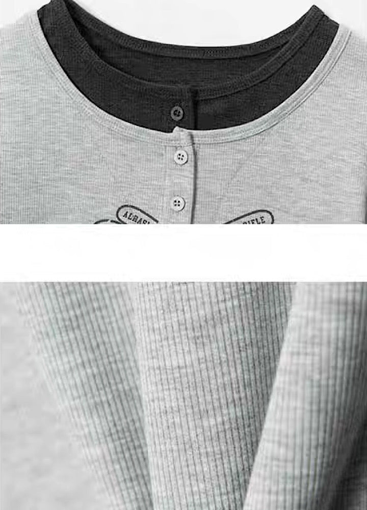 【ZERO STORE】Tight bicolor design silhouette long sleeve T-shirt  ZS0015