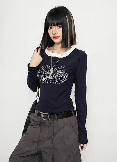 【ZERO STORE】Tight bicolor design silhouette long sleeve T-shirt  ZS0015