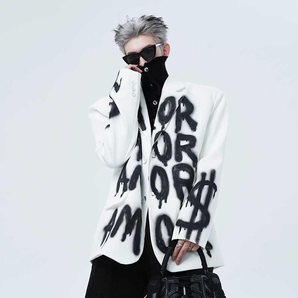 【Sharp Mode】Graffiti style letter paint design wide silhouette jacket  SM0002