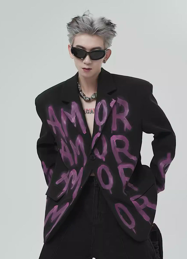 【Sharp Mode】Graffiti style letter paint design wide silhouette jacket  SM0002