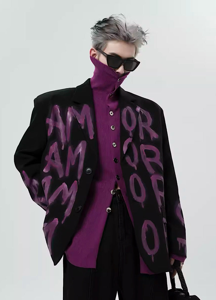 【Sharp Mode】Graffiti style letter paint design wide silhouette jacket  SM0002