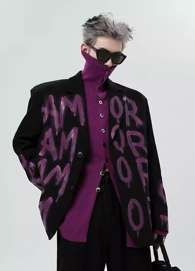 【Sharp Mode】Graffiti style letter paint design wide silhouette jacket  SM0002
