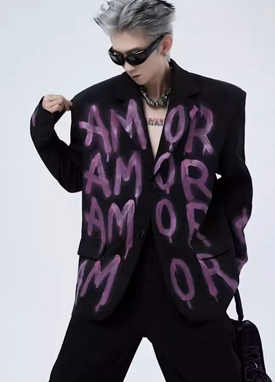【Sharp Mode】Graffiti style letter paint design wide silhouette jacket  SM0002