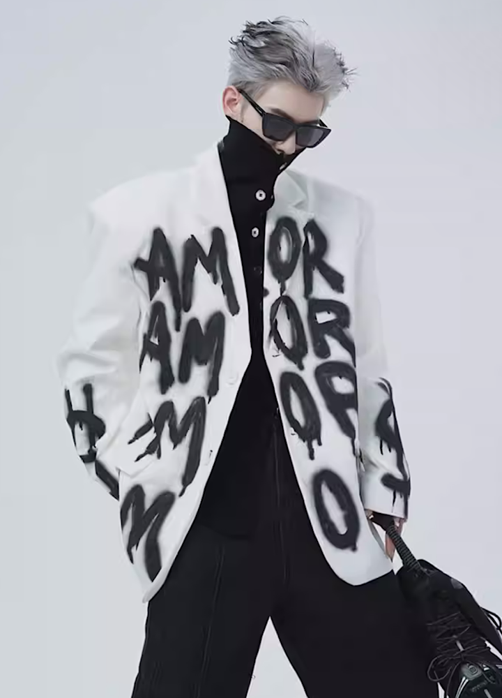 【Sharp Mode】Graffiti style letter paint design wide silhouette jacket  SM0002