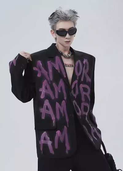 【Sharp Mode】Graffiti style letter paint design wide silhouette jacket  SM0002