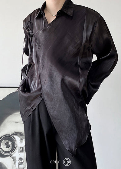 【GREY】Smooth material Mirage design shirt  GR0011