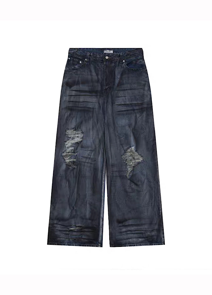 【BTSG】Grayish blue color underdamaged denim pants  BS0001