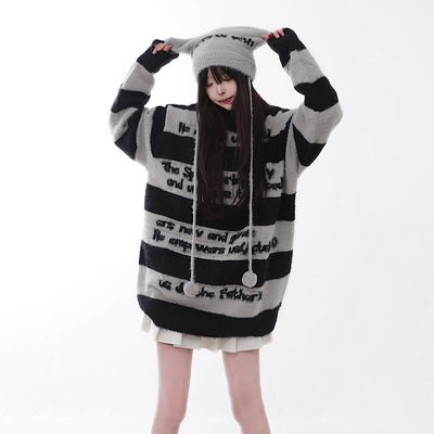 [Take off] Loose silhouette border balance design knit sweater TO0025 