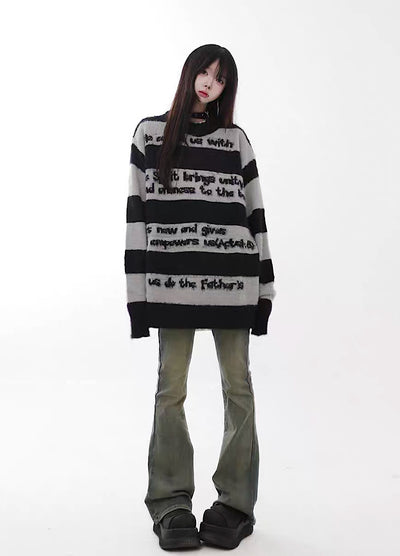 【Take off】Loose silhouette border balance design knit sweater  TO0025