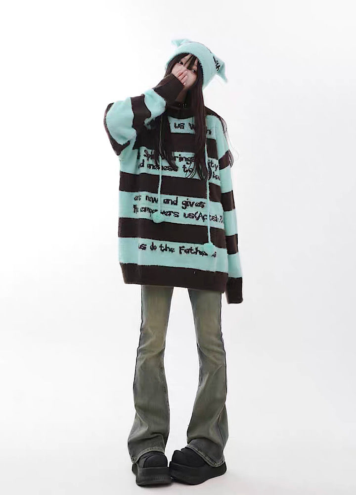 [Take off] Loose silhouette border balance design knit sweater TO0025 