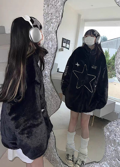 [Take off] Star Front Design Faux Fur Knit Sweater Jacket TO0027