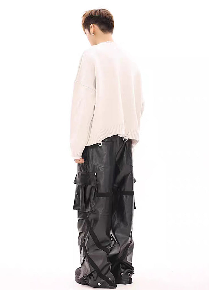 [BTSG] Multi-over pocket design break leather cargo pants BS0003