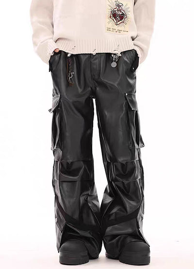 【BTSG】Multi-over pocket design break leather cargo pants  BS0003