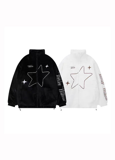 【Take off】Star Front Design Faux Fur Knit Sweater Jacket  TO0027