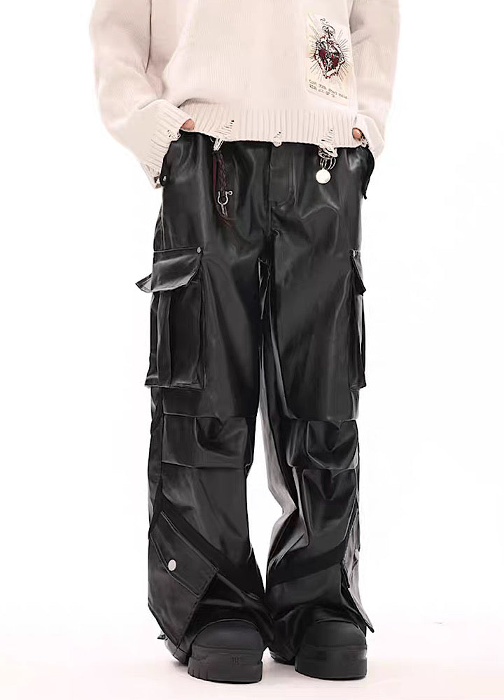 【BTSG】Multi-over pocket design break leather cargo pants  BS0003