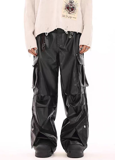 [BTSG] Multi-over pocket design break leather cargo pants BS0003