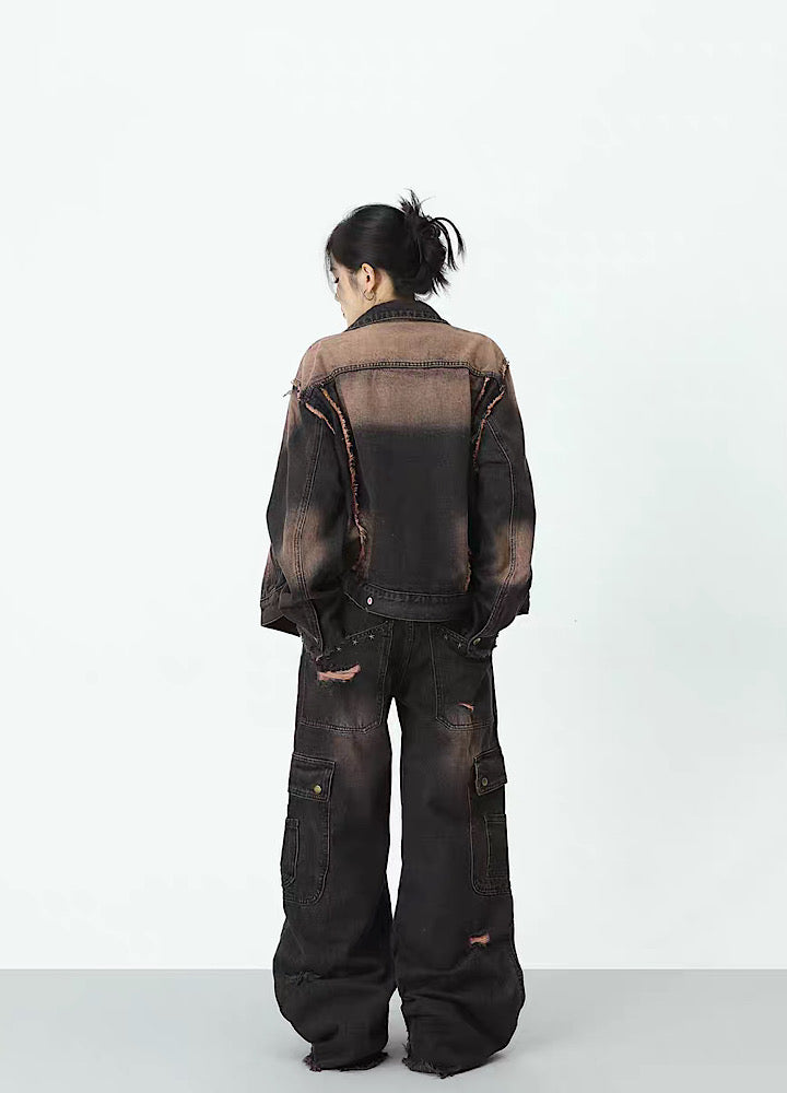 【H GANG X】Mid-distress wash design wide silhouette denim pants  HX0001