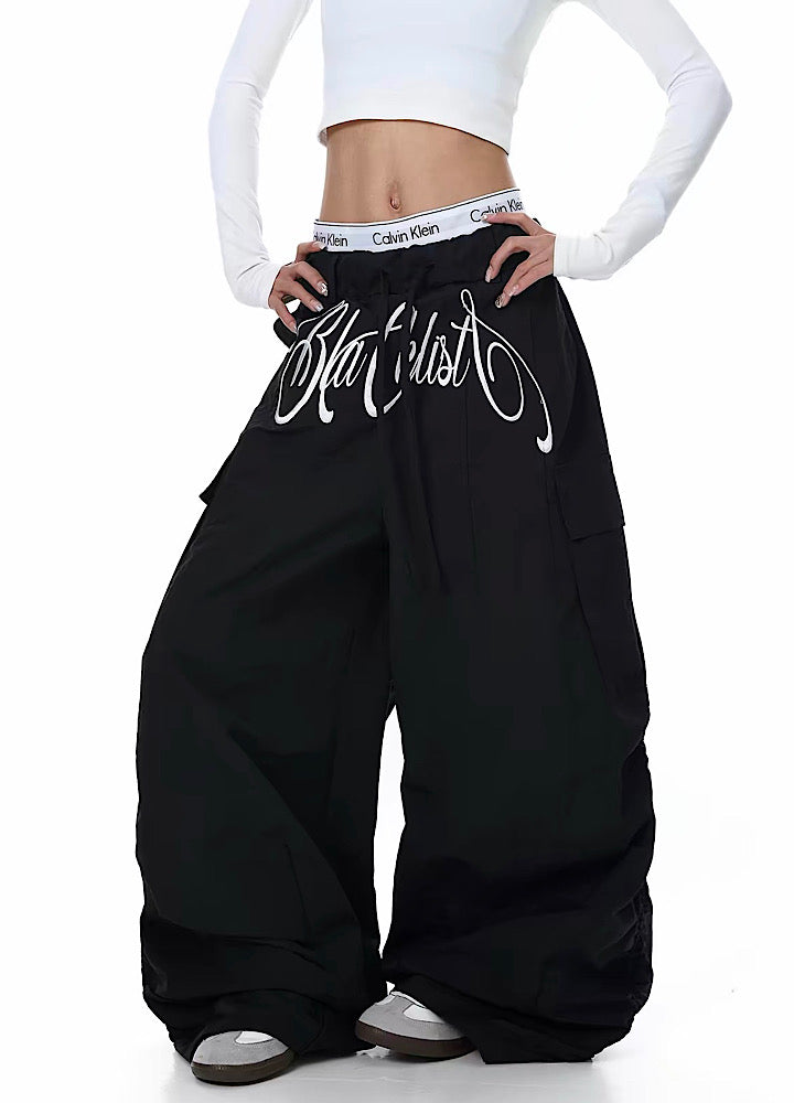 Blacklists】Front large initial design wide silhouette cargo pants 