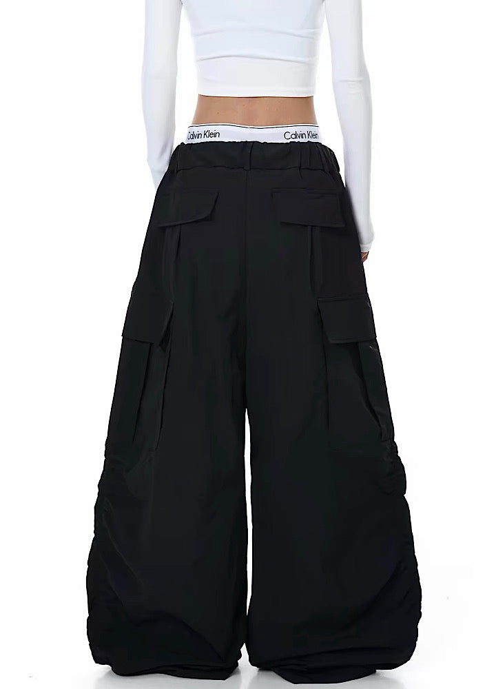 Blacklists】Front large initial design wide silhouette cargo pants 