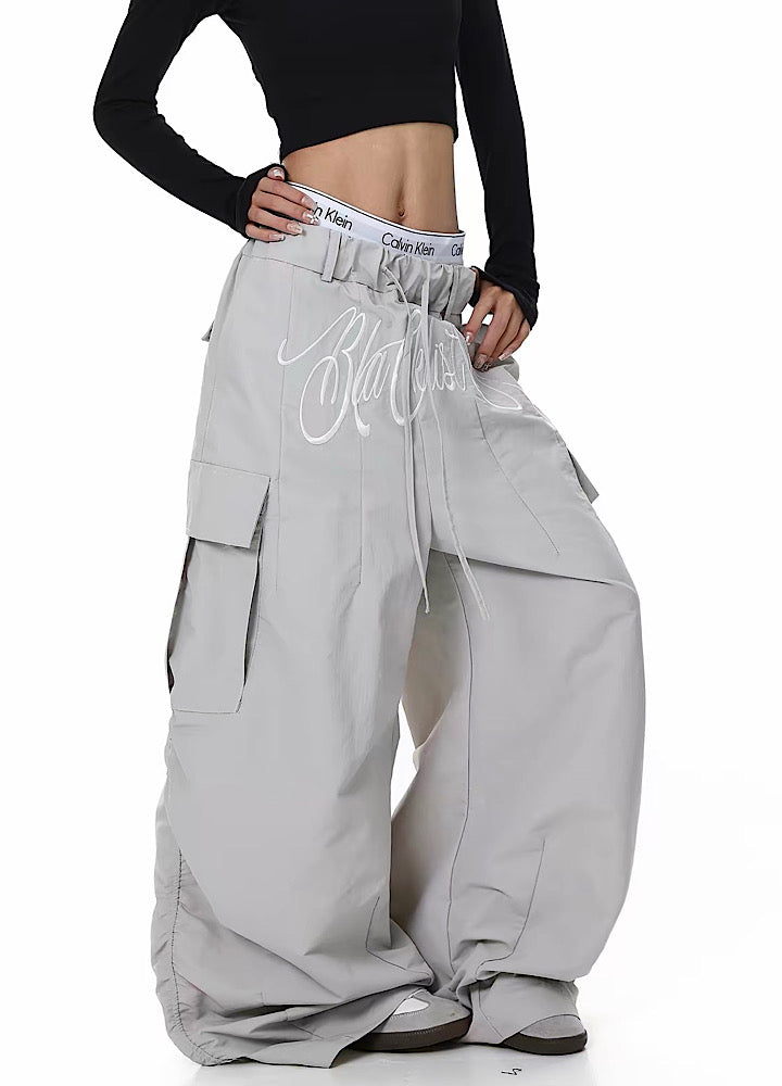 Blacklists】Front large initial design wide silhouette cargo pants 
