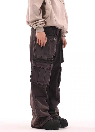 [BTSG] Vintage style over double pocket cargo denim pants BS0005