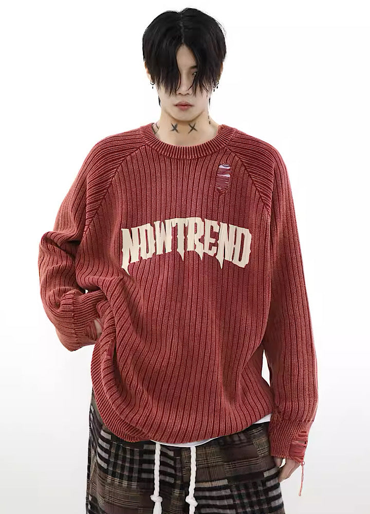 【MR nearly】Vintage front logo middle distressed knit  MR0043