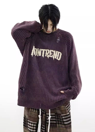【MR nearly】Vintage front logo middle distressed knit  MR0043