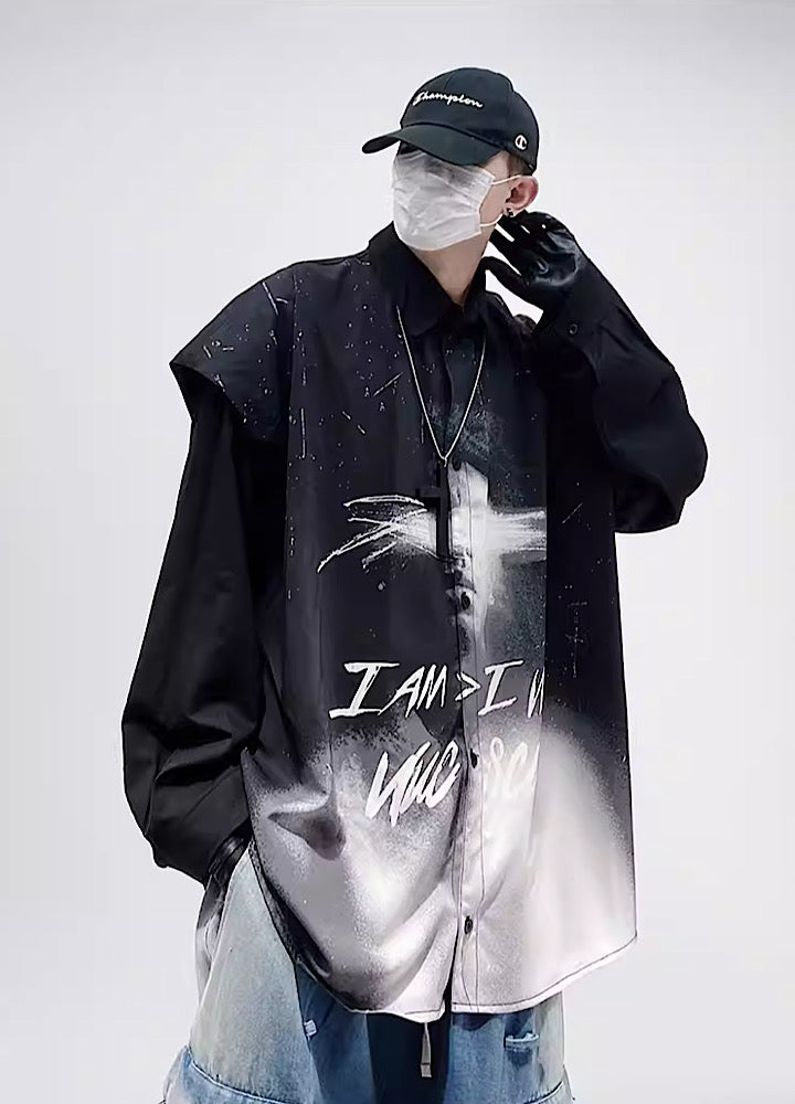 【UUCSCC】Dull smoke silhouette design over monotone shirt  US0048