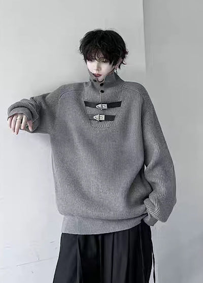 【Mr.city】Double Belt Loader High Neck Style Knit Sweater  MC0023