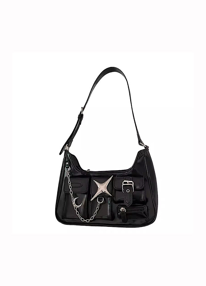 leather gimmick hand bag black