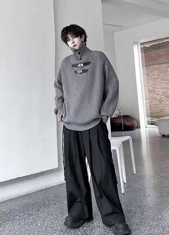 [Mr.city] Double Belt Loader High Neck Style Knit Sweater MC0023