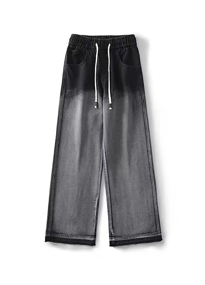 【Rayohopp】Black gradation color straight wide denim pants  RH0083