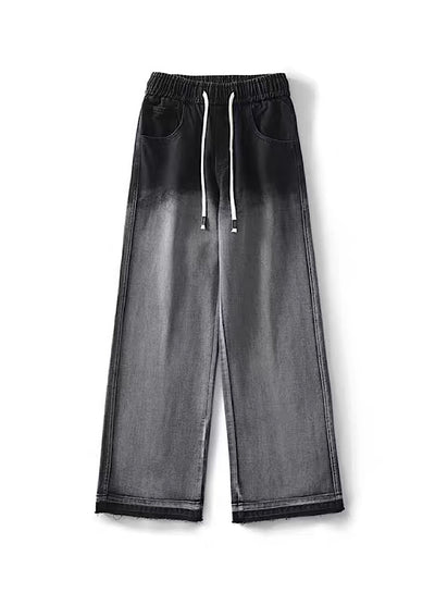 [Rayohopp] Black gradation color straight wide denim pants RH0083