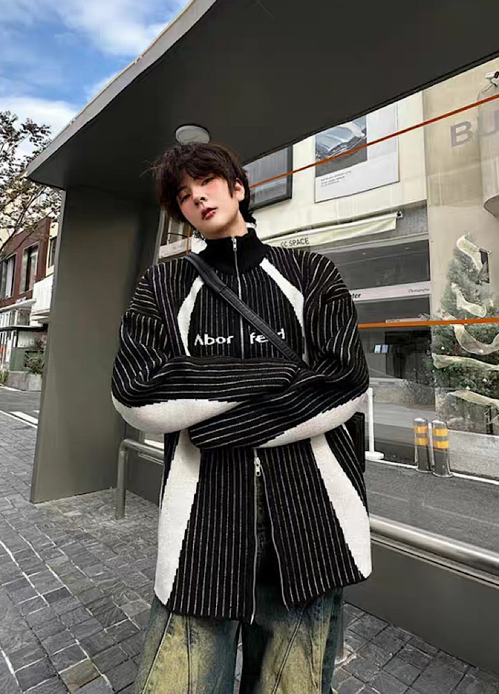 Double zip high loader line design knit sweater MC0024
