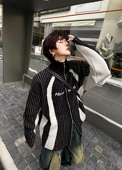 【Mr.city】Double zip high loader line design knit sweater  MC0024
