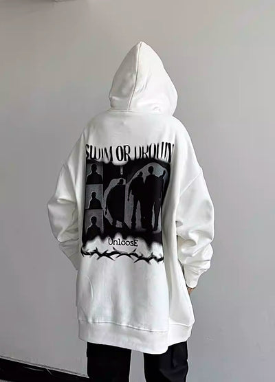 【W3】Graphic distortion initial design dull color hoodie  WO0020