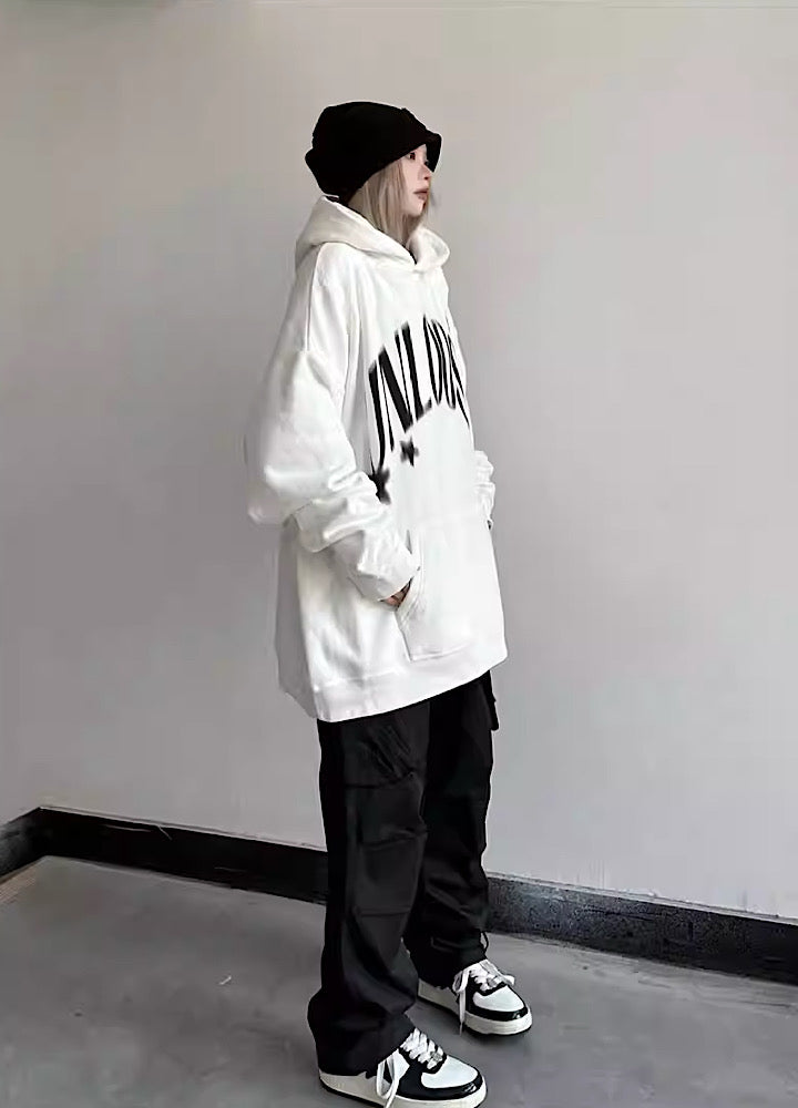 [W3] Graphic distortion initial design dull color hoodie WO0020