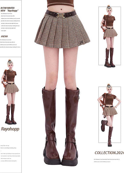 【Rayohopp】Check color ruffle style design skirt  RH0089