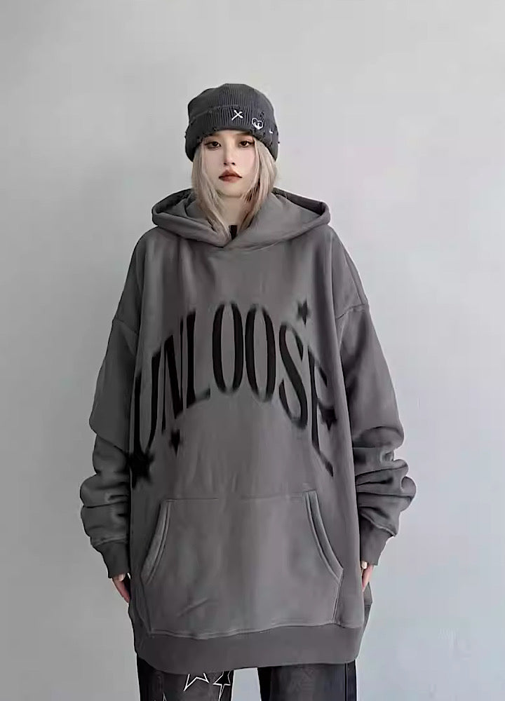 [W3] Graphic distortion initial design dull color hoodie WO0020