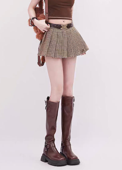 【Rayohopp】Check color ruffle style design skirt  RH0089