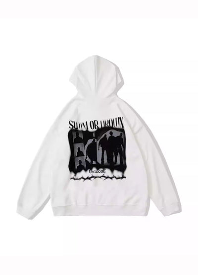 【W3】Graphic distortion initial design dull color hoodie  WO0020