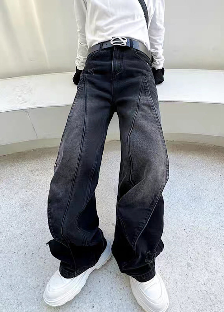 [Mr.city] Multi-design crossover washed denim pants MC0026