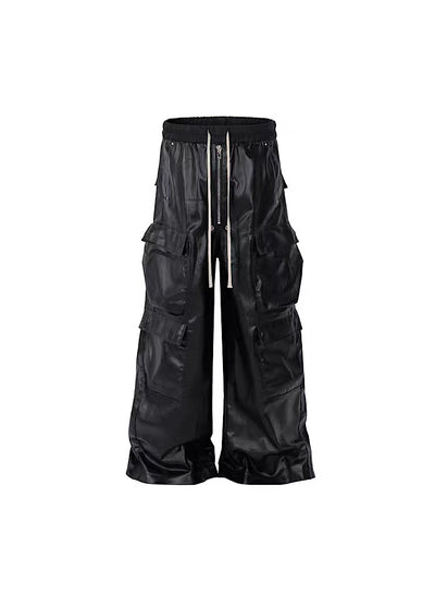 【TR BRUSHSHIFT】High-grade wide silhouette design three-dimensional leather pants  TB0013