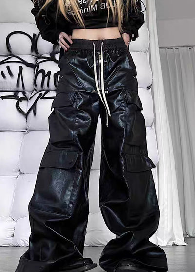 [TR BRUSHSHIFT] High-grade wide silhouette design three-dimensional leather pants TB0013