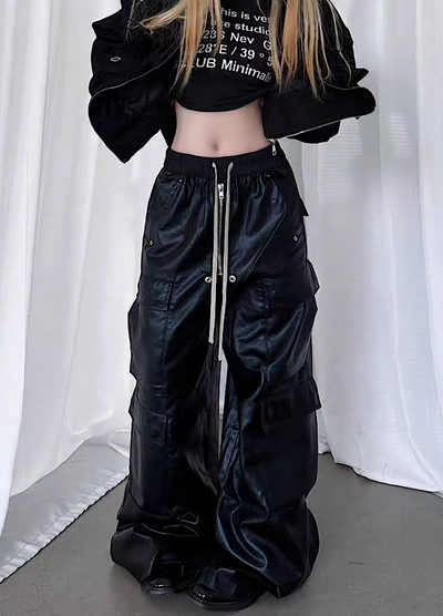 [TR BRUSHSHIFT] High-grade wide silhouette design three-dimensional leather pants TB0013